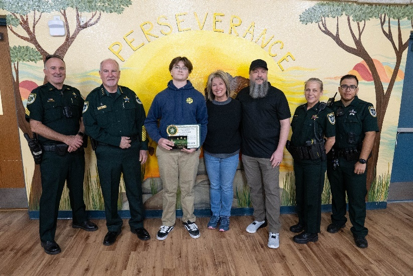 Chase Sylvester receives Sheriff Rick Staly’s “Great Kid” Award for January 2026.