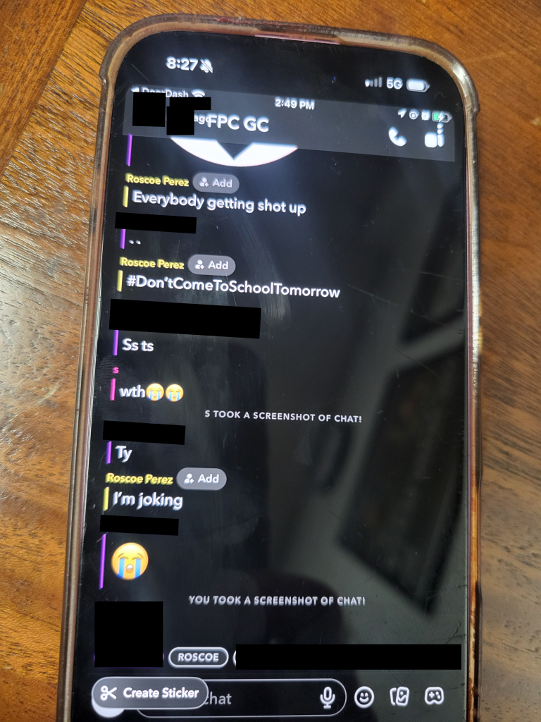 REDACTED SNAPCHAT SCREEN SHOT